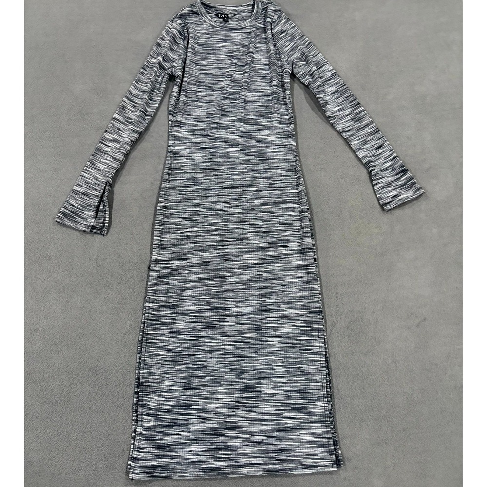 TAN Pencil Dress‎ Womens XS Heather Gray Textured Round Neck Side Slit Casual